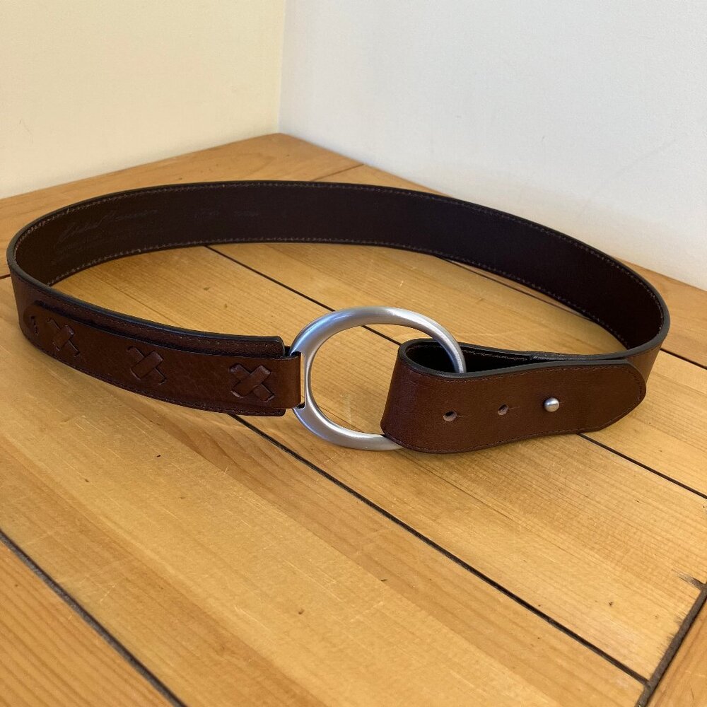 Brown Leather Ring Buckle Waist Belt